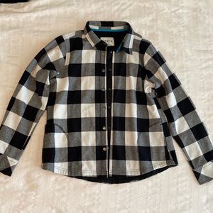 Orvis Black and White Fleece Lined Flannel Button Up — Size L